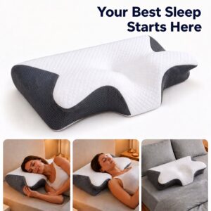1pc Ergonomic Memory Foam Pillow Contoured Neck Bed Pillow for Side Back Stomach Sleepers, Breathable Soft Fabric with Washable Cover, Slow Rebound Sleeping Pillow for All