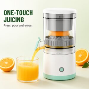 Fully Automatic Portable Citrus Juicer, Equipped with USB Battery And Detachable Base, Made Of PP Material. Supports Manual/automatic Juicing, Capable Of Extracting Fresh Juice. Compact And Portable. White with Green.
