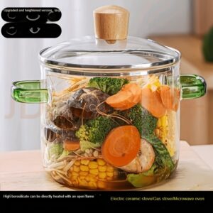 Household Transparent High Temperature Resistant Instant Noodle Pot High Borosilicate Glass Pot with Lid Internet Celebrity Glass Small Hot Pot Double Ear Soup Pot Household Noodle Cooking Pot Bowl