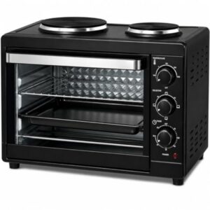 Electric Mini Oven with Dual Hotplates Countertop Oven with Temperature Control, Compact Tabletop Cooker for Baking, Grilling and Roasting 32 litres