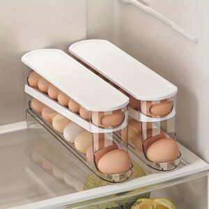 2-Layer Automatic Slide Egg Storage Box, Refrigerator Door Egg Storage Box, Can Hold 12-14 Eggs, Flip Design, Fresh-Keeping Egg Organizer, Essential Kitchen Storage Solution, Refrigerator Egg Rack That Saves Kitchen Space
