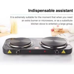 Double Hot Plate, Portable Countertop Stove with Dual Cast Iron Cooking Rings, Black Cooker, Adjustable Temperature Control, Office, Dorm, Camping Catering