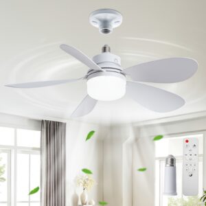Portable Ceiling Fan Light with Remote Control & Dimmable LED Suitable for Bedroom, Kitchen, Living Room, Ceiling or Hanging Installation