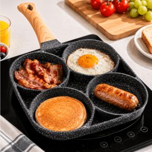 1pc Versatile 4-Hole Non-Stick Frying Pan for Omelettes, Eggs, Dumplings & Steaks - Durable Aluminum Alloy, Perfect for Breakfast & More, Induction Cooktop Compatible