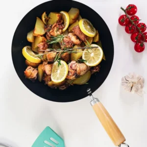 Durable Non-stick Small Cast Iron Wok No Coating Flat Bottom Frying Pan Wood Handle Universal Pot Rental