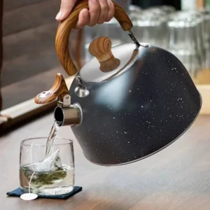 Whistling Tea Kettle, Tea Pots For Stove Top Food Grade Stainless Steel With Wood Pattern Folding Handle, Loud Whistle Kettle