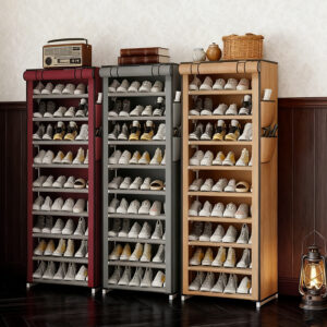 9-Tier Shoe Storage Rack Holds Up to 27 Pairs of Shoes Lightweight Design for Easy Mobility Includes Non-Woven Fabric Shoe Rack Cover Ideal Choice for Shoe Closet Organization