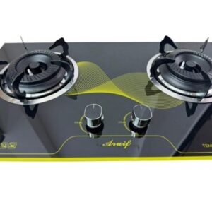 2-Burner Glass Gas Stove, Black Tempered Glass Top, Manual Ignition