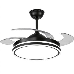Retractable Invisible 2-In-1 Fandelier LED Ceiling Fan with Light, Pure Copper Silent Motor, Remote Control 3-Color Light for Bedroom Living Room Dining Room