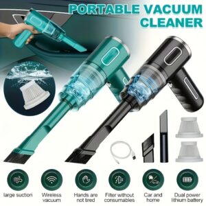 Wireless Vacuum Cleaner for Home And Car, Dual-Use, High Suction Power, USB Fast Charging, with Crevice Brush + Computer Cleaning Head, Multi-Functional Handheld Vacuum Cleaner, One Machine for Multiple Uses