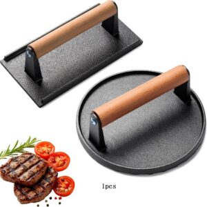 Cast Iron Meat Press Teppanyaki Griddle, Thickened Striped Teppanyaki Outdoor BBQ Tool