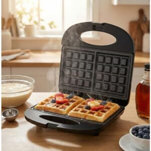Electric Waffle Maker 750W Belgian Waffle Machine with Non-Stick Plates, Quick Heating Suitable for, Compact Breakfast Maker for Small Kitchens, Easy Clean Plates & Fast Waffle Production for Families & Gatherings