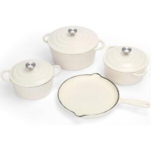 7pcs Cast Iron Cookware Set Enamel Coated Dutch Ovens and Skillet Nonstick, Oven Safe Pots and Pans with Lids for Baking, Frying, Roasting, and Slow Cooking