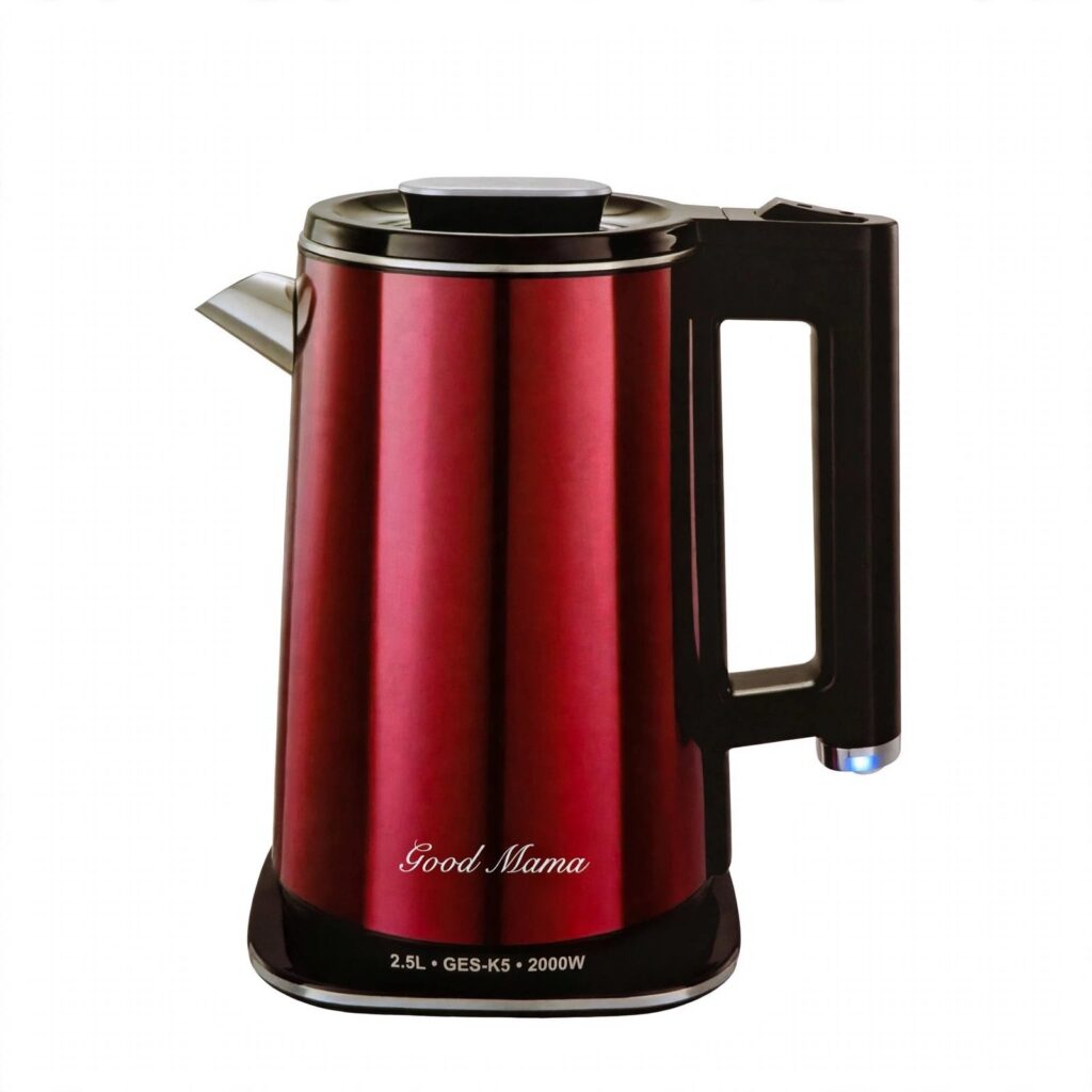 Good Mama Electric Kettle 2.5L GES-K5 - 2000W - Double Layer Stainless Steel - LED Blue Light - 360° Swivel Base - Red