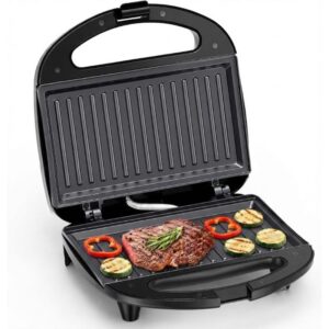 800W Grill & Sandwich Maker with Non-Stick Grill Plates, Locking Lid & Cool-Handle Suitable for Panini Press, Steak, Burgers, Upright Storage, Auto Temperature Control, Plug for South Africa Voltage (220-240) for